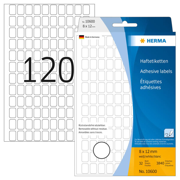 HERMA Vielzwecketiketten weiß  8x12 mm ablösbar 2880 St.