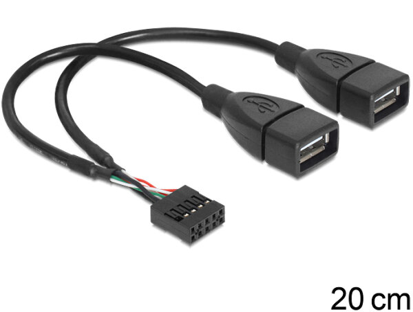 DELOCK USB Kabel Pinheader 10Pin -> 2x A Bu/Bu 0.20m