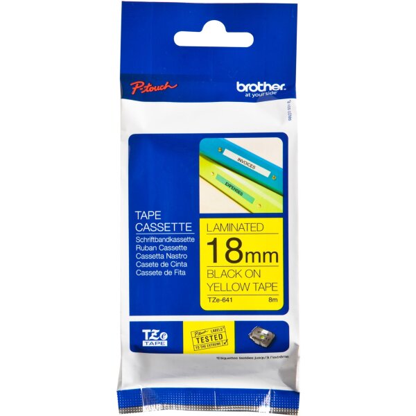 Schriftbandkassette Brother 18mm gelb/schwarz  TZE641