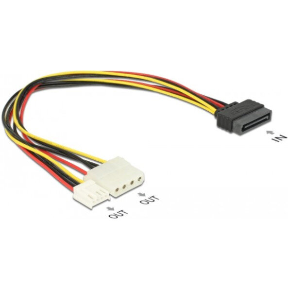 DELOCK Stromkabel SATA 15Pin -> Molex 4Pin +1x Floppy 0.30m