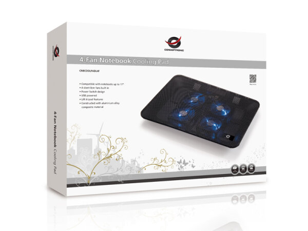 CONCEPTRONIC 4-Fan USB-A2.0 Laptop-Kühlpad 25Kg     15.6" sw