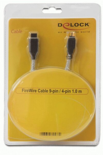 DeLOCK FireWire Kabel FW400 4Pin -> FW800 9Pin St/St 1m schwarz