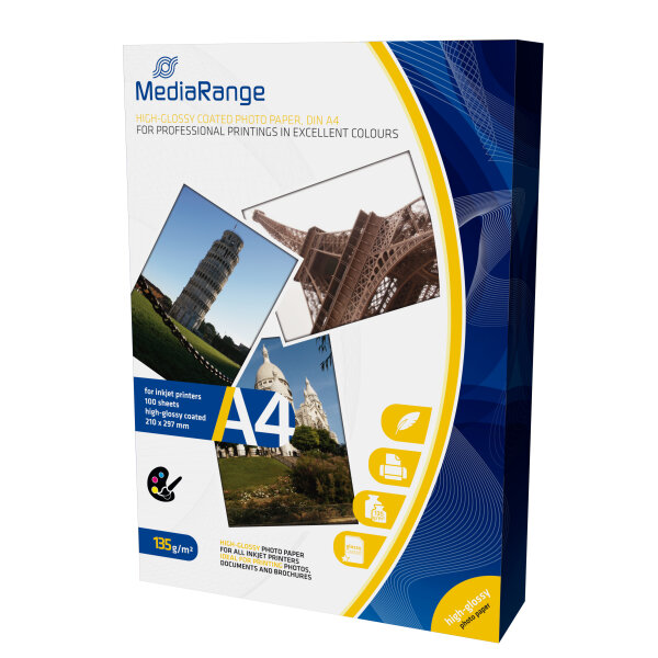 MediaRange Foto Papier hochglänzend A4 135g 100 Blatt