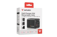 Verbatim Gan Charger 65W 2xUSB-C PD,1xUSB-A, retrac....