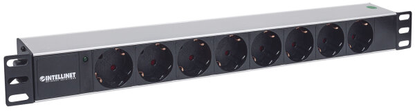 Intellinet 19" 8-fach Steckdosenleiste, Schutzkontakt, Power-LED, ohne Überspannungsschutz, 1,8 m Stromkabel, 1 HE