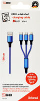 2GO 3in1 USB Ladekabel Micro-USB,Apple,TypeC Nylon 1,5m blau