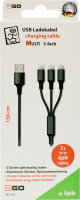 2GO 3in1 USB Ladekabel 3x Lightning Nylon 1,5m  schwarz