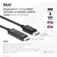 Club3D Kabel   DisplayPort 1.4 > HDMI  HDR 8K60Hz...