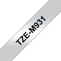 Schriftbandkassette Brother 12mm silber matt./sw TZEM-931