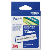 Schriftbandkassette Brother 12mm silber matt./sw TZEM-931