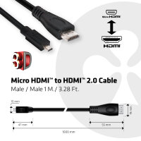 Club3D Kabel   MicroHDMI > HDMI 2.0 1m 4K@60Hz      St/St retail