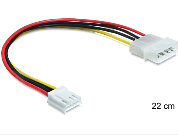 DeLOCK Stromkabel Molex 4pin Stecker -> 4 Pin Floppy Buchse 22cm