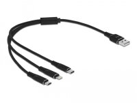 DELOCK USB-A Ladekabel Lightning/Micro USB/USB-C 30cm Black