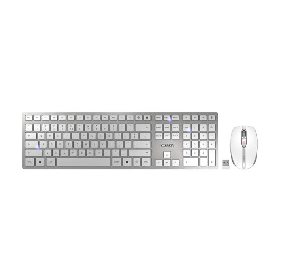 Cherry DW 9000 SlimTastatur + Maus RF Wireless + Bluetooth US Englisch Silber, Weiß