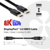 Club3D DisplayPort-Kabel 1.4 HBR3 32,4Gb/s   1m 8K60Hz...