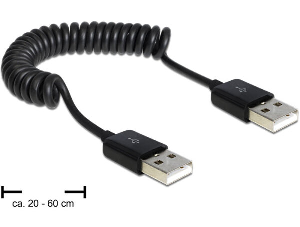 DELOCK USB Kabel A -> A St/St  0.20m-0.60m Spiral sw