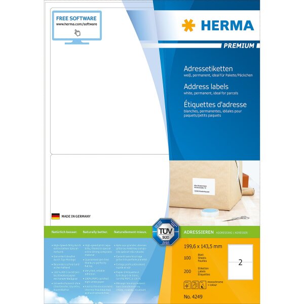 HERMA Adressetiketten A4 weiß 199,6x143,5 mm Papier 200 St.