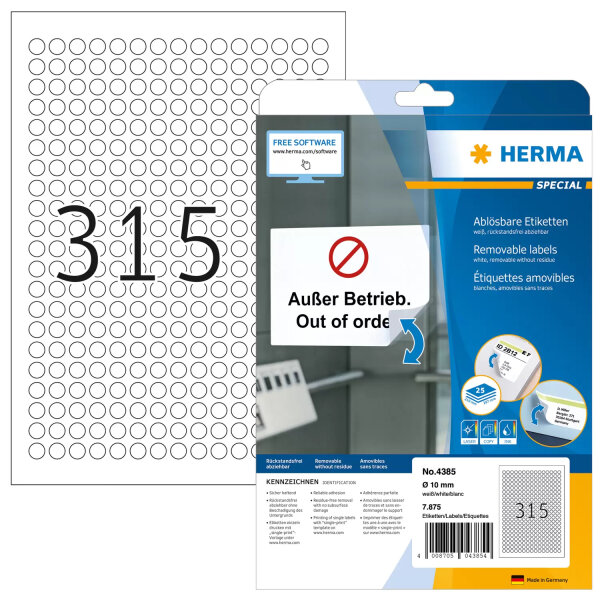 HERMA Etik. A4 weiß 10 mm rund ablösb. Papier 7875 St.
