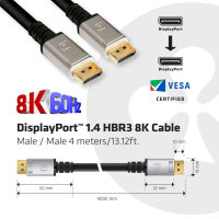 Club3D DisplayPort-Kabel 1.4 HBR3 32,4Gb/s   4m 8K60Hz...