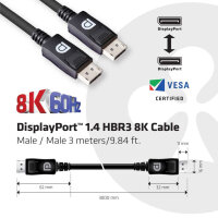Club3D DisplayPort-Kabel 1.4 HBR3 32,4Gb/s   3m 8K60Hz...
