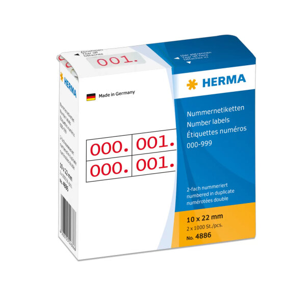 HERMA Nummernetik. doppelt selbstkl. 10x22 mm Aufdruck rot