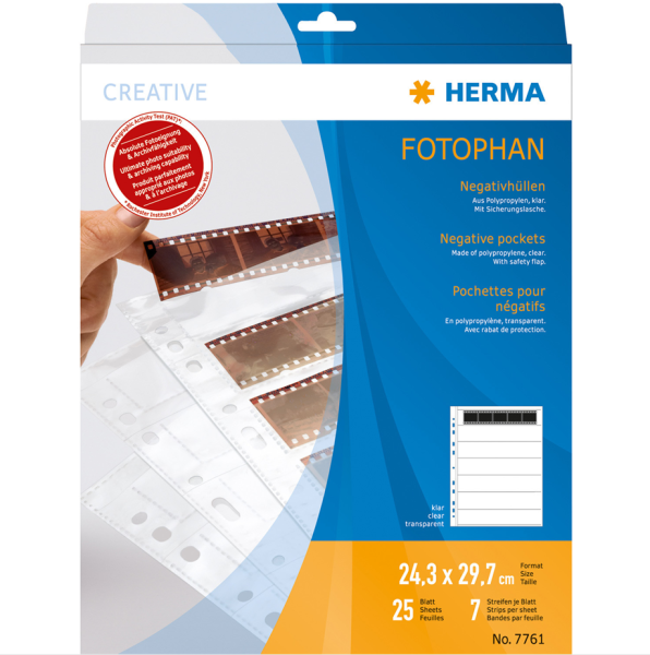 HERMA Negativhüllen transparent für  7 x 5 Streifen  25 St.